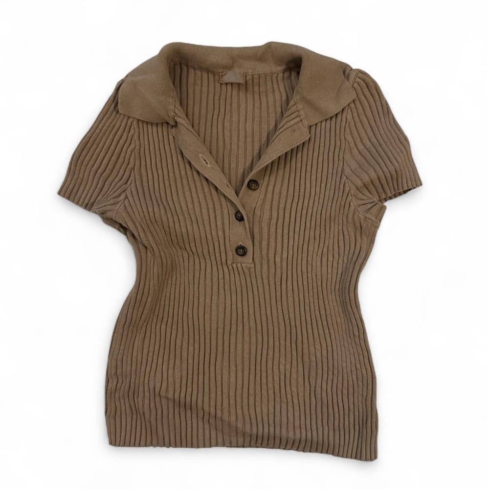Brandy Melville Brown Ribbed Polo Top
